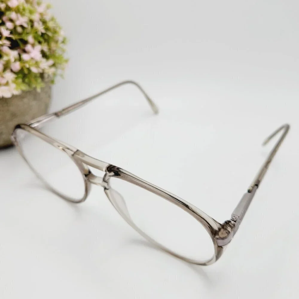 Safilo Elasta Italy 140 1563 Z66 Translucent Grey Green Retro Eyeglasses Frame